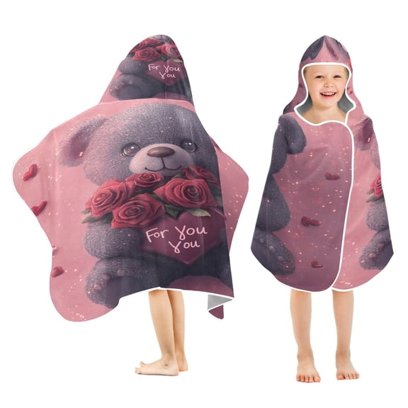 BZSMCE Towels Kids Hooded Beach Towel Cute Bear with Roses Pool Bath Towel Soft