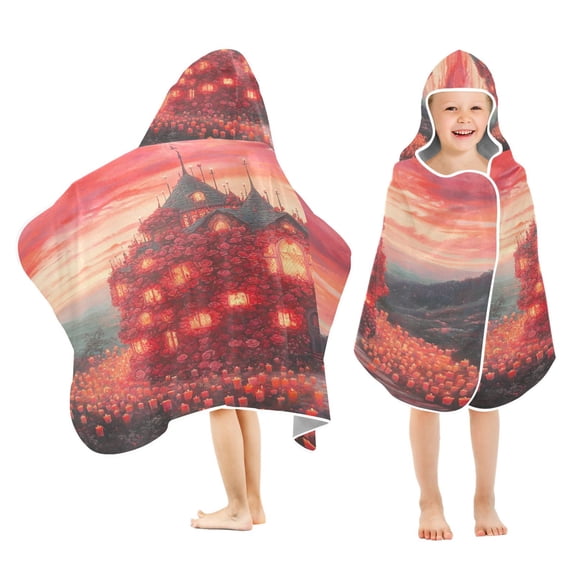 BZSMCE Towels Kids Hooded Beach Towel Enchanted Castle with Candles Pool Bath Towel Soft