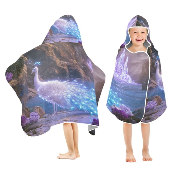 BZSMCE Towels Kids Hooded Beach Towel Fantasy Peacock Crystals Pool Bath Towel Soft