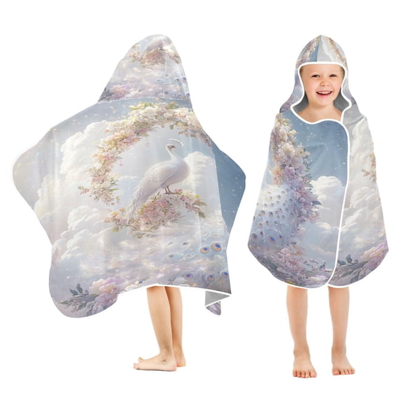 BZSMCE Towels Kids Hooded Beach Towel Fantasy White Peacock Pool Bath Towel Soft