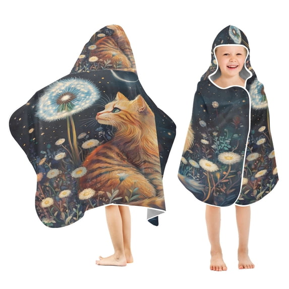 YAZAOO Towels Kids Hooded Beach Towel Feline Wonder Pool Bath Towel Soft