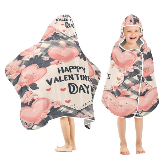 BZSMCE Towels Kids Hooded Beach Towel Hearts and Flowers Valentine Greeting Pool Bath Towel Soft
