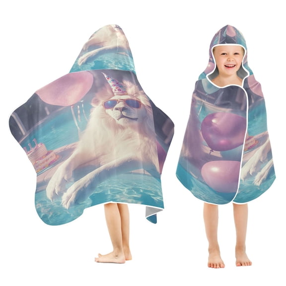 YAZAOO Towels Kids Hooded Beach Towel Lion Birthday Party Pool Bath Towel Soft