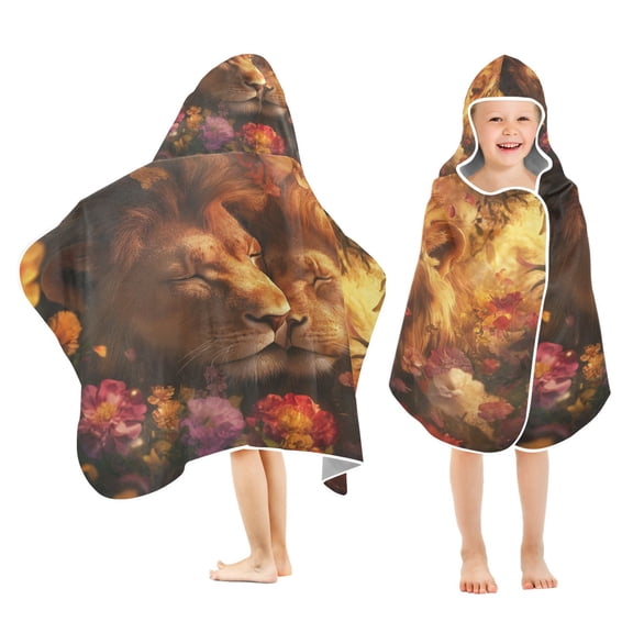 BZSMCE Towels Kids Hooded Beach Towel Lions in Flowers Pool Bath Towel Soft