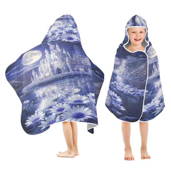 BZSMCE Towels Kids Hooded Beach Towel Purple Fantasy Palacel Pool Bath Towel Soft