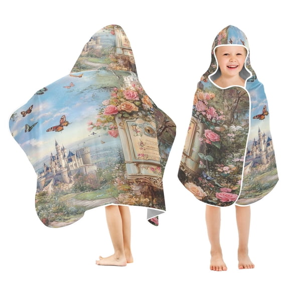 BZSMCE Towels Kids Hooded Beach Towel Retro Castle Pinting Pool Bath Towel Soft