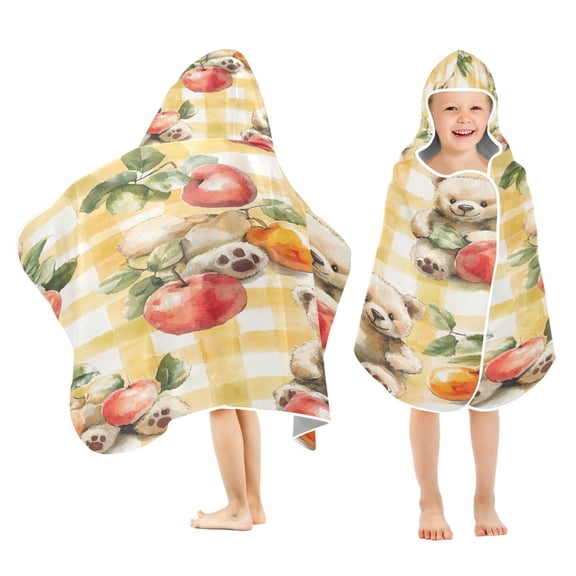 YAZAOO Towels Kids Hooded Beach Towel Teddy Bears with Orchard Delights Pool Bath Towel Soft