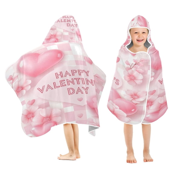 BZSMCE Towels Kids Hooded Beach Towel Valentine Day Card with Hearts Pool Bath Towel Soft