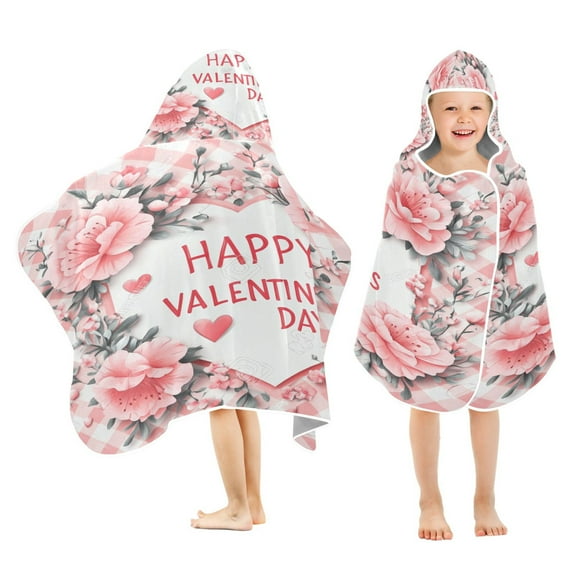 BZSMCE Towels Kids Hooded Beach Towel Valentine's Day Floral Card Pool Bath Towel Soft