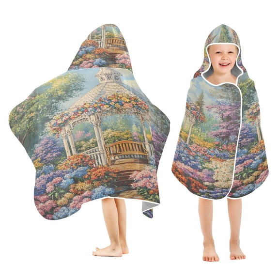 BZSMCE Towels Kids Hooded Beach Towel Victorian White Gazebo Printing Pool Bath Towel Soft