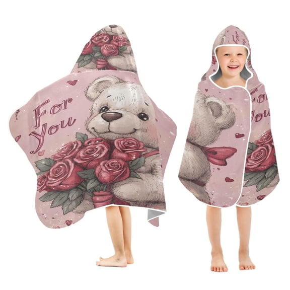 BZSMCE Towels Kids Hooded Beach Towel White Bear with Roses Pool Bath Towel Soft