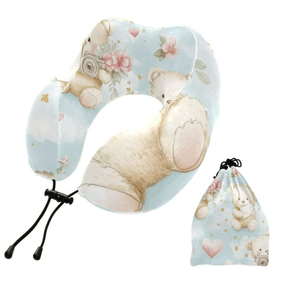 BZSMCE Travel Pillow Camera-ready Teddy Friends Pattern 10.5x9.5x6in
