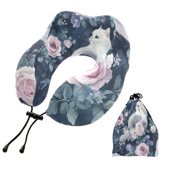 BZSMCE Travel Pillow Charming Cat Blossoms Pattern 10.5x9.5x6in