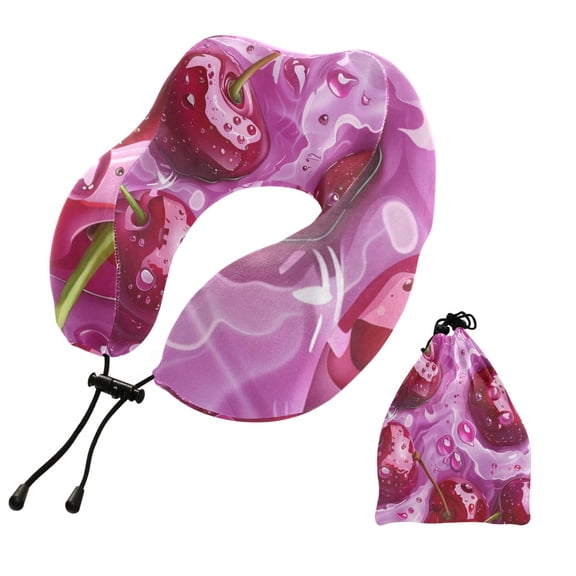 BZSMCE Travel Pillow Refreshing Cherry Bliss Pattern 10.5x9.5x6in