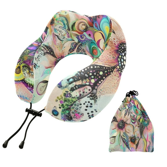 BZSMCE Travel Pillow Whimsical Floral Harmony Pattern 10.5x9.5x6in