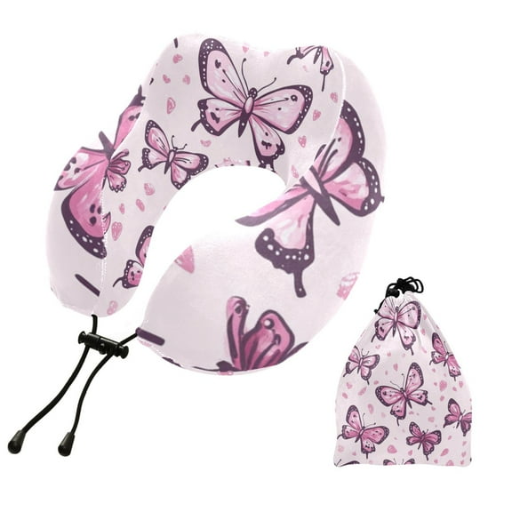 BZSMCE Travel Pillow Whimsical Pink Butterflies Pattern 10.5x9.5x6in