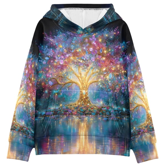 BZSMCE Tree Of Life with Vibrant Colors Glowi Print Hoodie Casual Pullover Sweatshirt With Kangaroo Pocket