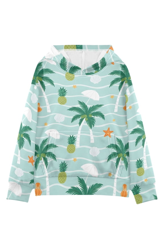 BZSMCE Tropical Coast Pattern Print Hoodie Casual Pullover Sweatshirt With Kangaroo Pocket