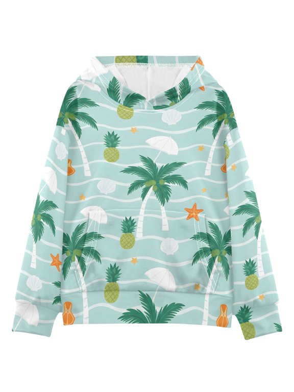 BZSMCE Tropical Coast Pattern Print Hoodie Casual Pullover Sweatshirt With Kangaroo Pocket