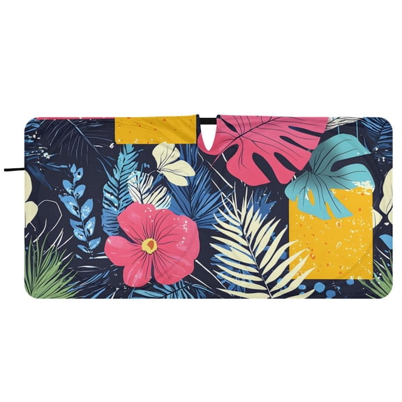 BZSMCE Tropical Leaf Flower Square Pattern Shade Foldable UV Protection for Car SUV Truck 59" x 30"/62" x 32"
