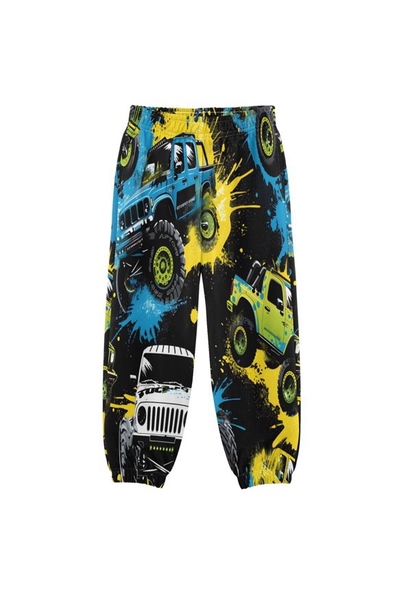 BZSMCE Trucks Blue Green Print Elastic Waist Jogger Pants Lightweight Wind Resistant Casual Athletic Trousers with Cuffed Ankles & Side Pockets