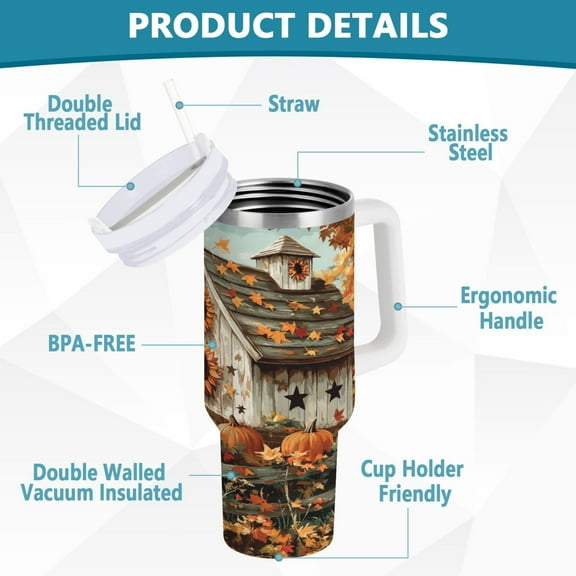 BZSMCE Tumbler 40oz Insulated Stainless Creative Birdhouse Painting Pattern Steel Water Bottles
