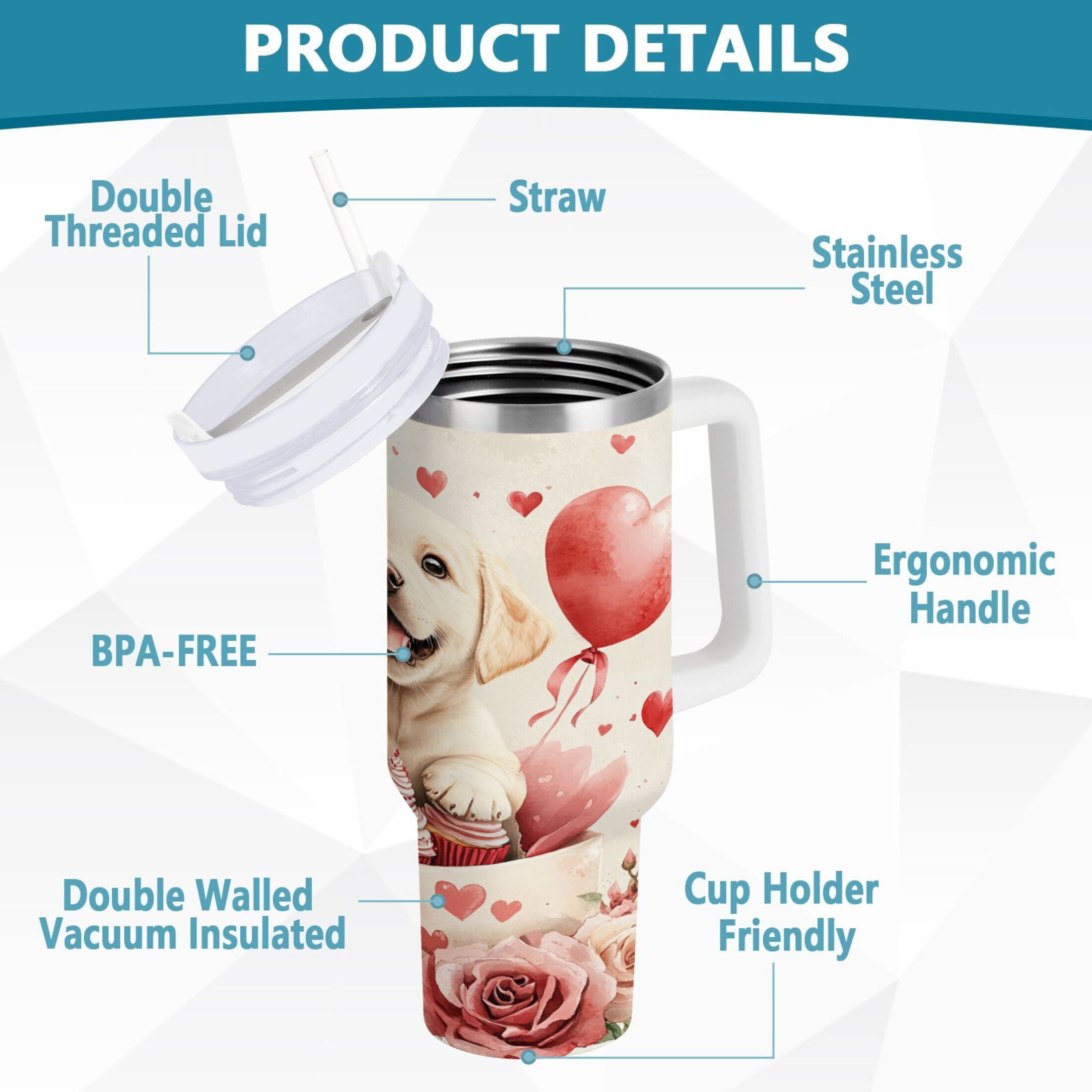 BZSMCE Tumbler 40oz Insulated Stainless Creative Cute Labrador Baby Pattern Steel Water Bottles
