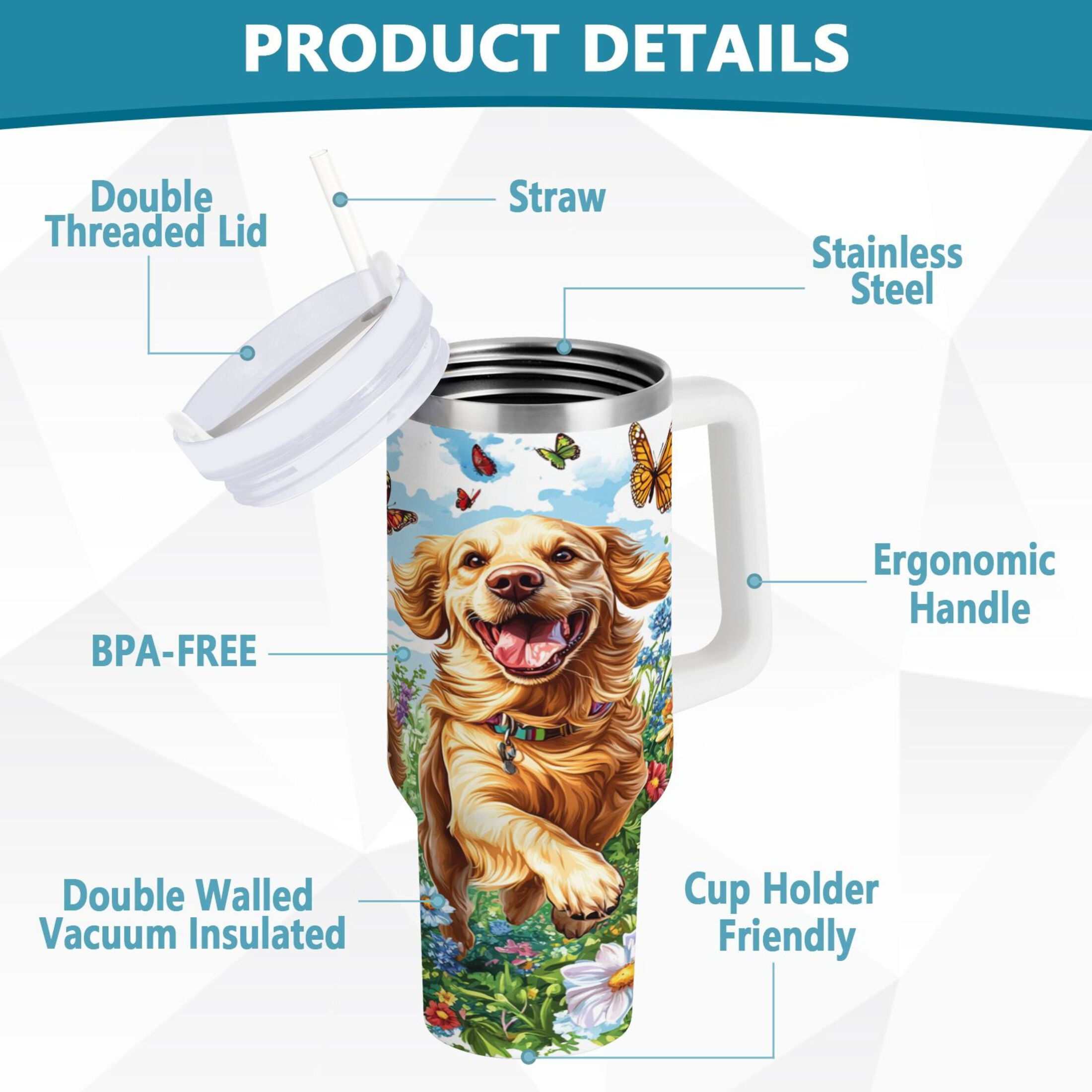 BZSMCE Tumbler 40oz Insulated Stainless Creative Dogs Playing Among ...