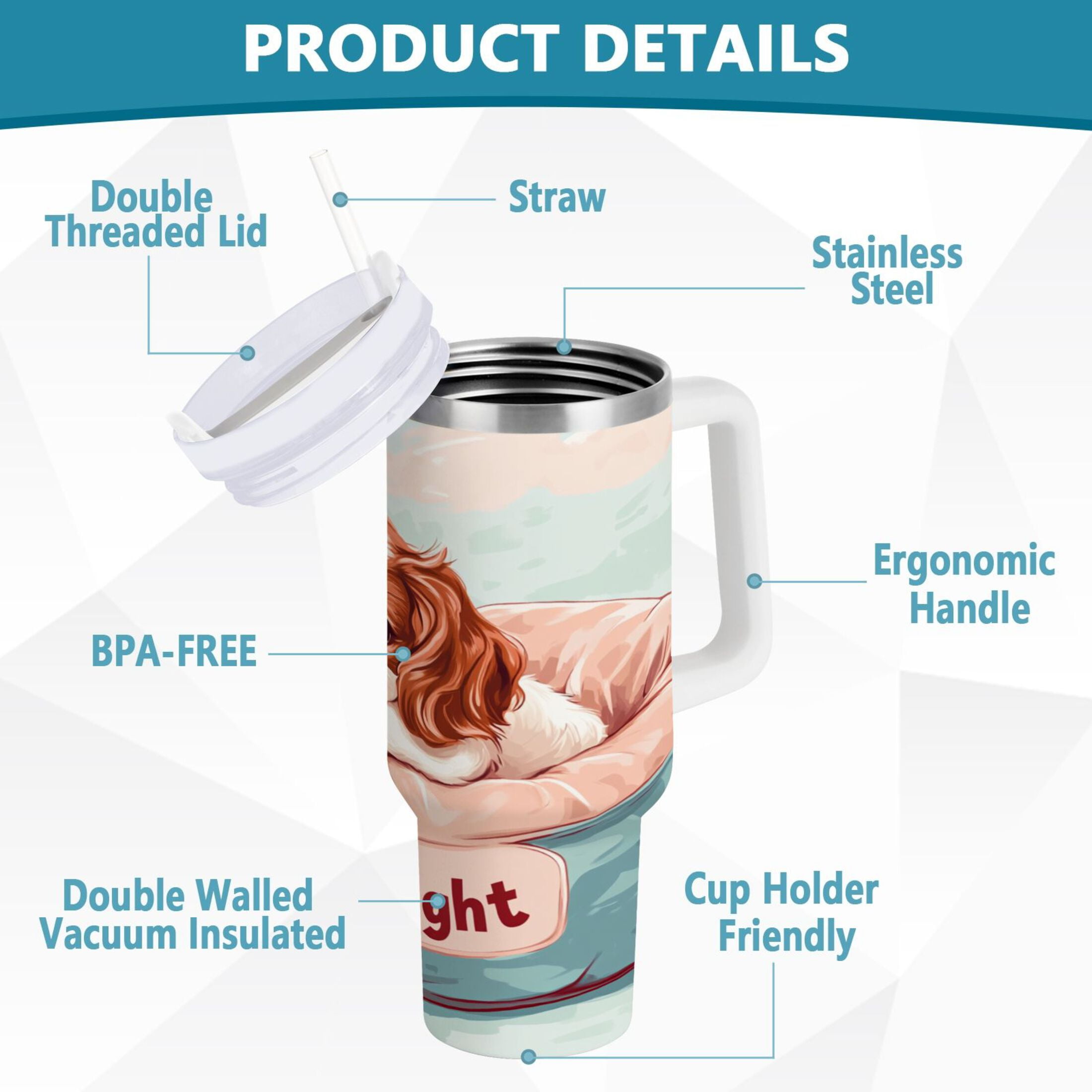 BZSMCE Tumbler 40oz Insulated Stainless Creative Hound Baby Painting Pattern Steel Water Bottles