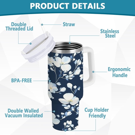 YAZAOO Tumbler 40oz Insulated Stainless Creative Midnight Blooms Pattern Steel Water Bottles