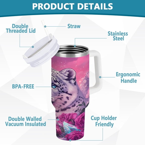 YAZAOO Tumbler 40oz Insulated Stainless Creative Snow Leopard Fantasy Art Pattern Steel Water Bottles