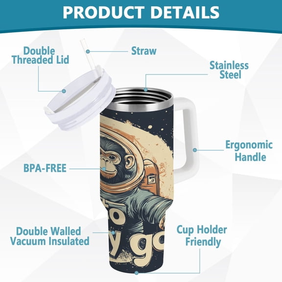 BZSMCE Tumbler 40oz Insulated Stainless Creative Space Monkey Print Pattern Steel Water Bottles