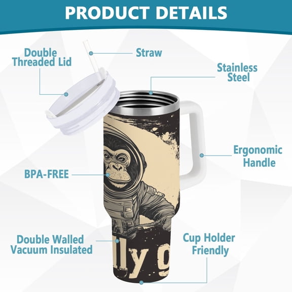 BZSMCE Tumbler 40oz Insulated Stainless Creative Space Monkey Printing Pattern Steel Water Bottles