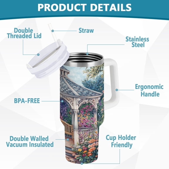 BZSMCE Tumbler 40oz Insulated Stainless Creative Victorian Art Gazebo Painting Pattern Steel Water Bottles