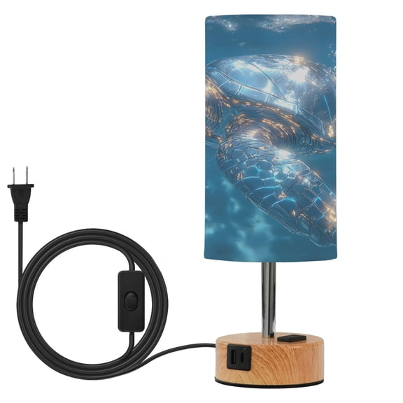 BZSMCE Turtle Swimming Printed 3 Color Touch Control Table Lamp Linen Shade LED Nightstand Lamp with Wood Grain BaseUS Standard Power Cord