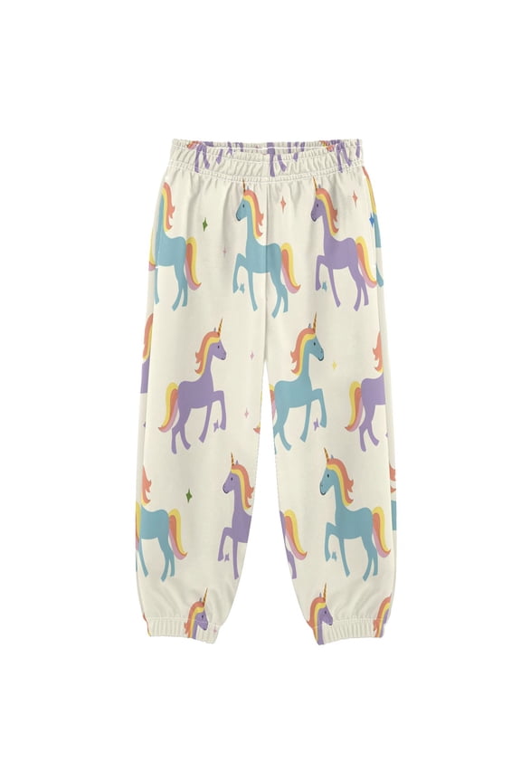 BZSMCE Ultra Minimal Lots Of Spacing Repeating Seamless Pattern Of A Few Unicorns and Rainbows Lots Of P Print Elastic Waist Jogger Pants Lightweight Wind Resistant Casual Athletic Trousers with Cu