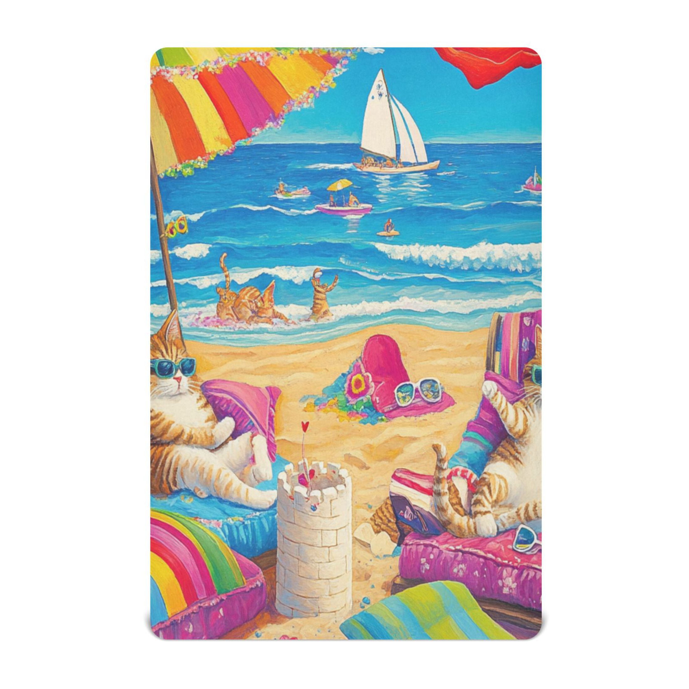 BZSMCE Ultra Soft Fitted Microfiber Crib Sheets for Newborn Baby Boys Girls Cats Enjoying on The Beach Design Cute Pattern