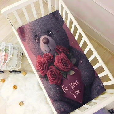 BZSMCE Ultra Soft Fitted Microfiber Crib Sheets for Newborn Baby Boys Girls Cute Bear with Roses Design Cute Pattern