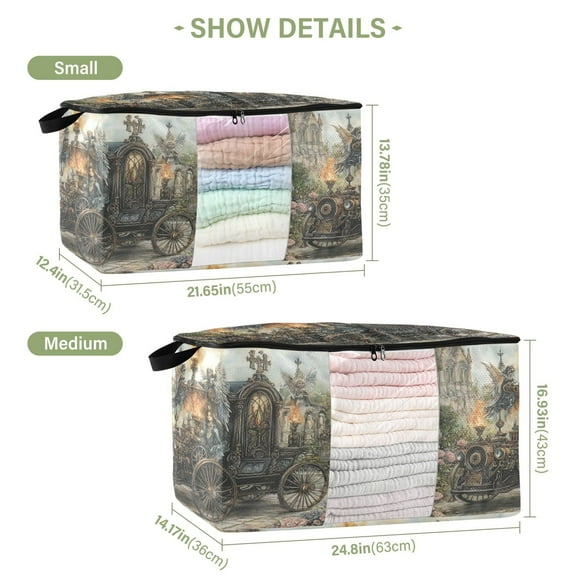 BZSMCE Under Bed Storage Bags With Reinforced Handles Art Steampunk Train Painting Underbed Storage