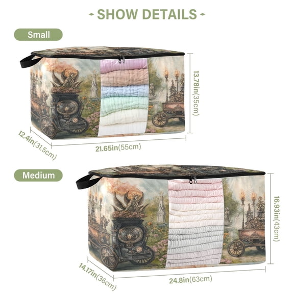 BZSMCE Under Bed Storage Bags With Reinforced Handles Art Steampunk Train Underbed Storage