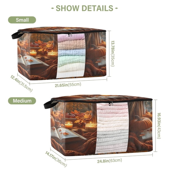 BZSMCE Under Bed Storage Bags With Reinforced Handles Autumn Themed Bench Underbed Storage
