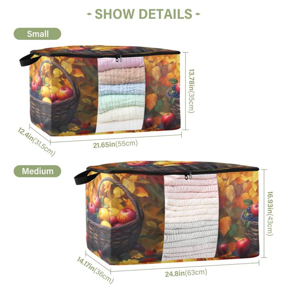BZSMCE Under Bed Storage Bags With Reinforced Handles Basket Of Fruits Autumn Underbed Storage