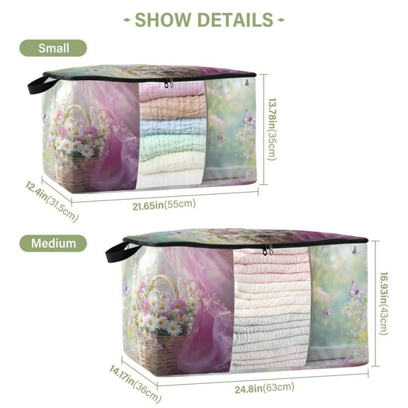 BZSMCE Under Bed Storage Bags With Reinforced Handles Basket Of_flowers_and_butterfly Underbed Storage