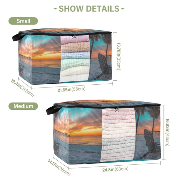 BZSMCE Under Bed Storage Bags With Reinforced Handles Beach Sunset with Pier Underbed Storage