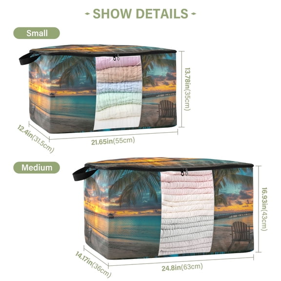 BZSMCE Under Bed Storage Bags With Reinforced Handles Beach Sunset with Trees Underbed Storage