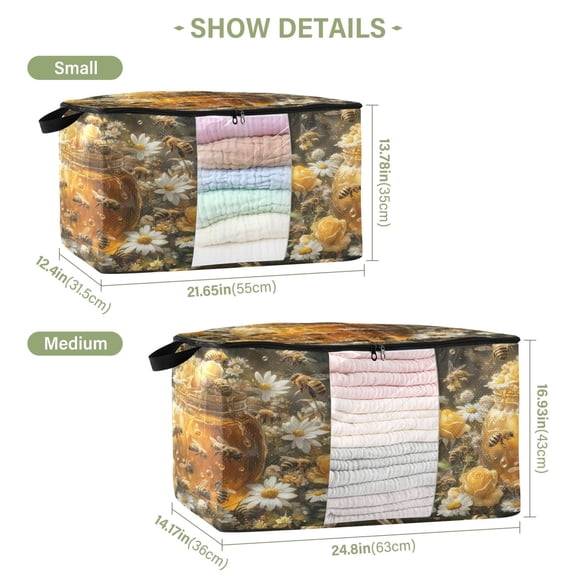 BZSMCE Under Bed Storage Bags With Reinforced Handles Bee Take Honey Painting Underbed Storage