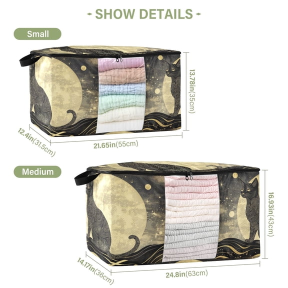 BZSMCE Under Bed Storage Bags With Reinforced Handles Black Cat on Full Moon Underbed Storage