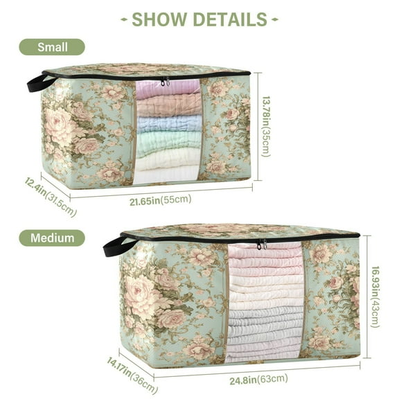 BZSMCE Under Bed Storage Bags With Reinforced Handles Blossom Design Pattern Underbed Storage
