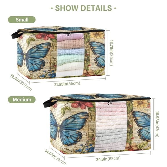 BZSMCE Under Bed Storage Bags With Reinforced Handles Blue Butterfly Pattern Underbed Storage