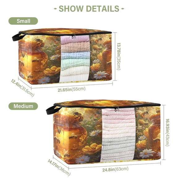 BZSMCE Under Bed Storage Bags With Reinforced Handles Busy Bee Take Honey Underbed Storage